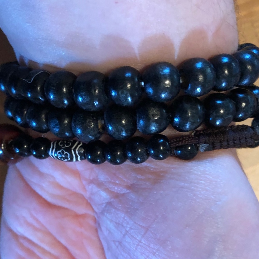 Set of three black beaded bracelets